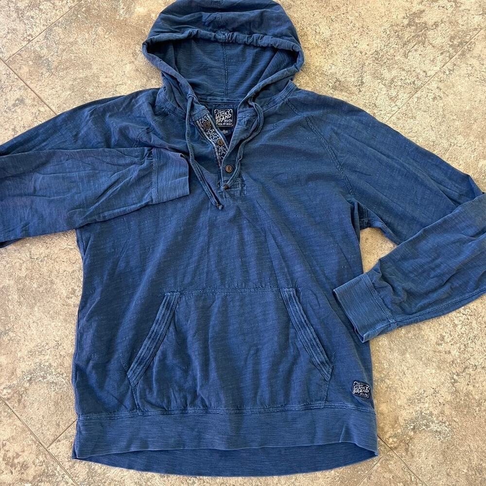Lucky Brand knit pullover hoodie, blue, Men's size XL